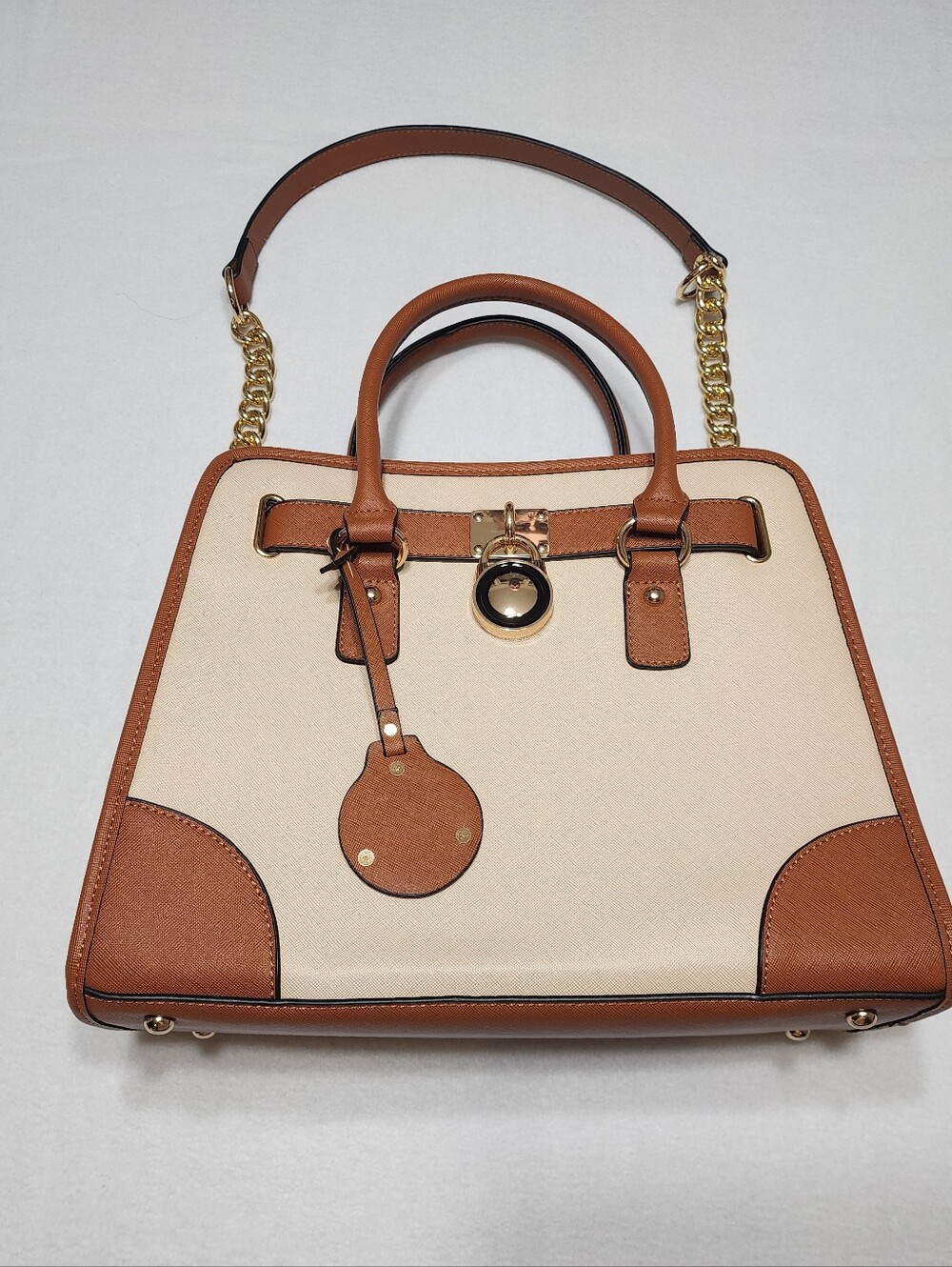 DASEIN Beige Brown Top Handle Satchel Purse Gold Chain Shoulder Bag NWT